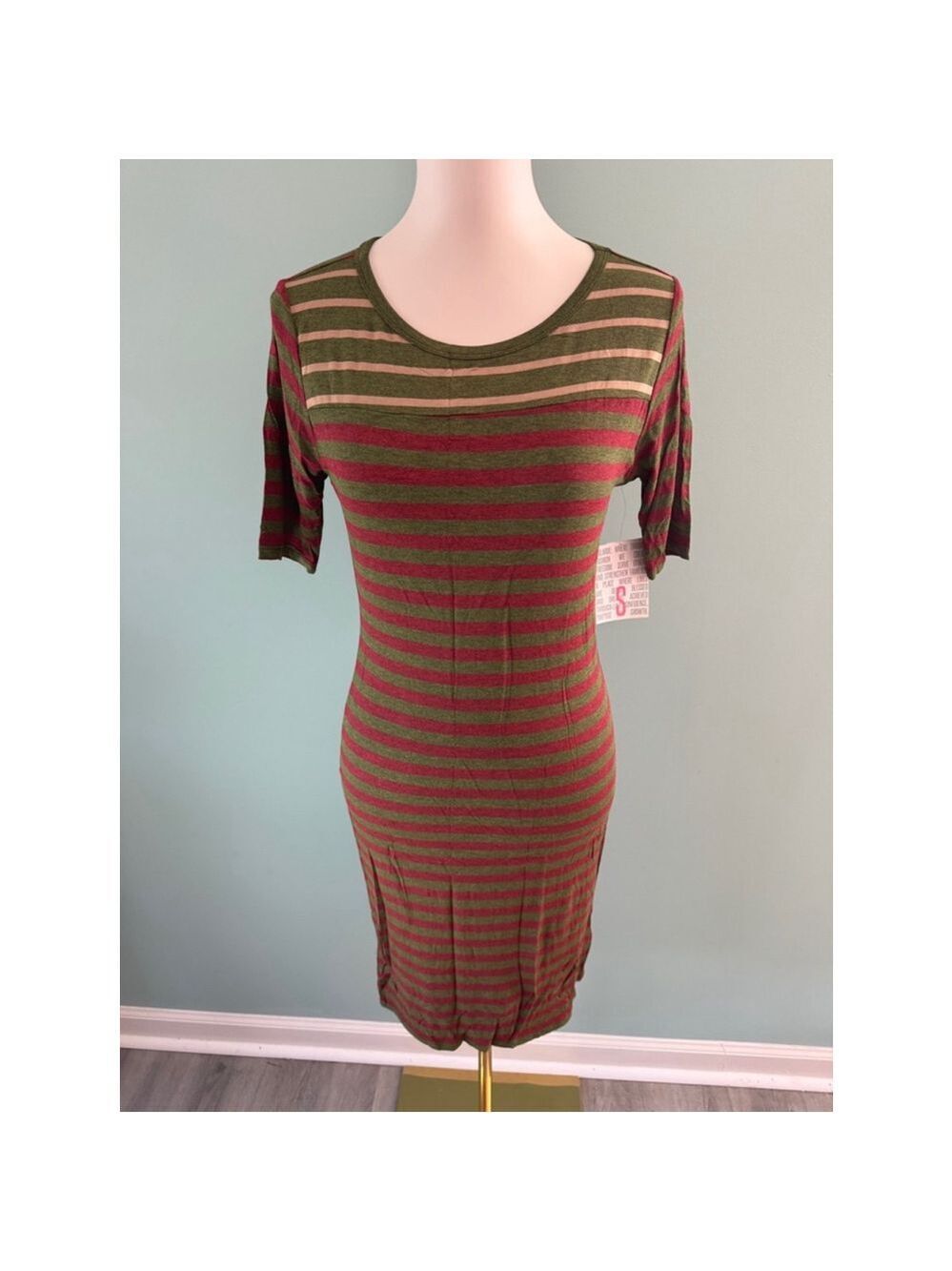 Women's LuLaRoe Julia Dress Size S Green and Red Striped